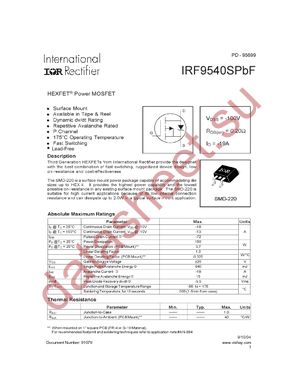 IRF9540SPBF datasheet  